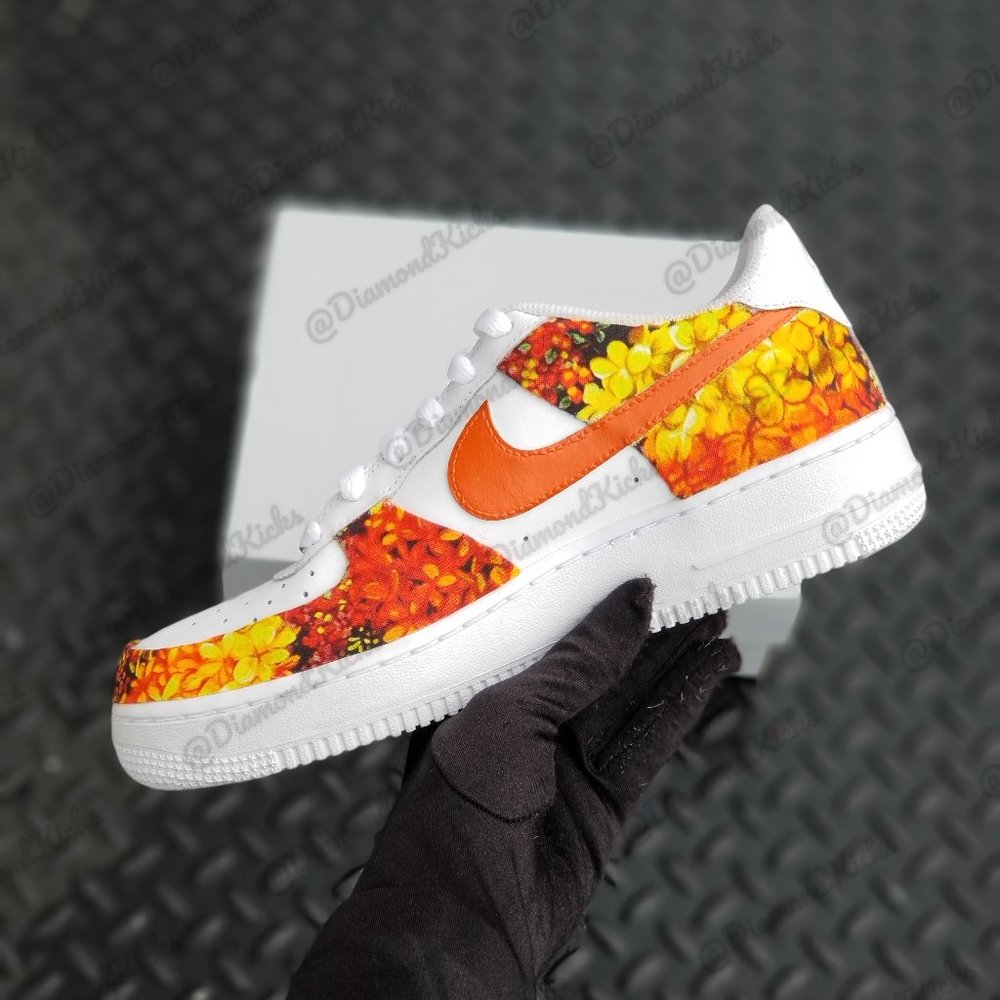 Custom Nike Air Force 1 White Orange Flowers